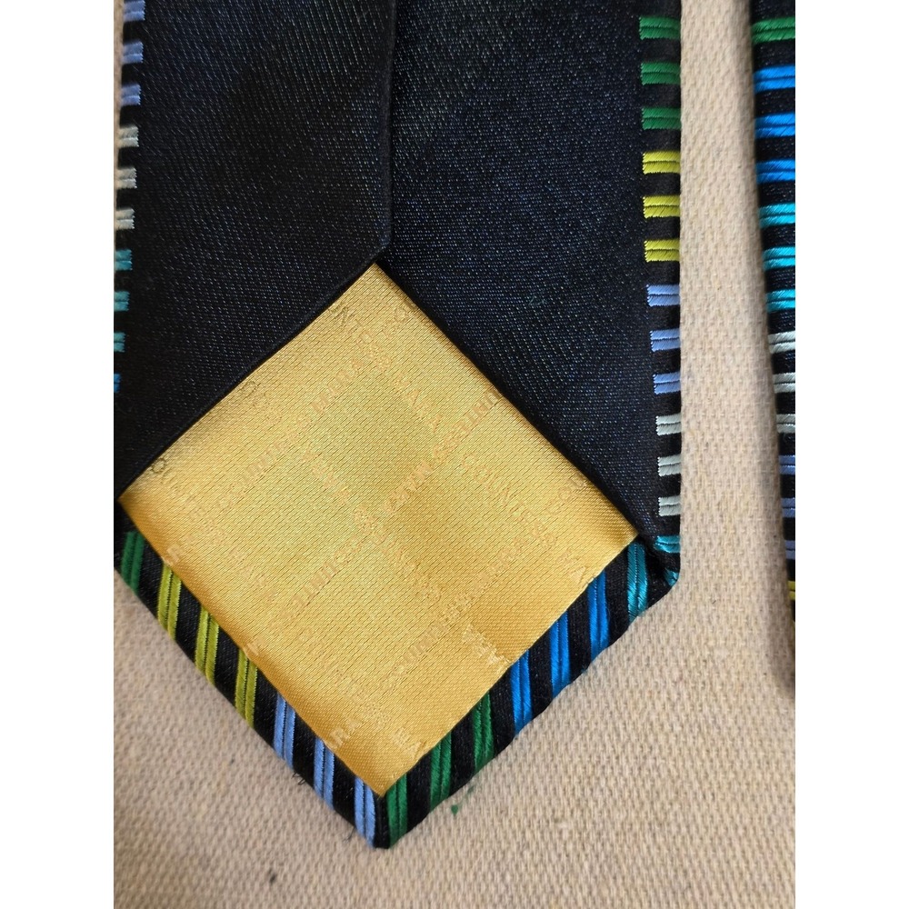 Countess Mara Mens Silk Tie Blue Green Yellow Black Striped Handmade Necktie - Picture 7 of 8